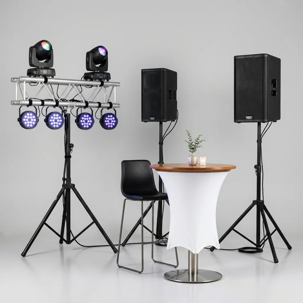 Fari LED, casse audio amplificate e arredi per eventi e feste a noleggio