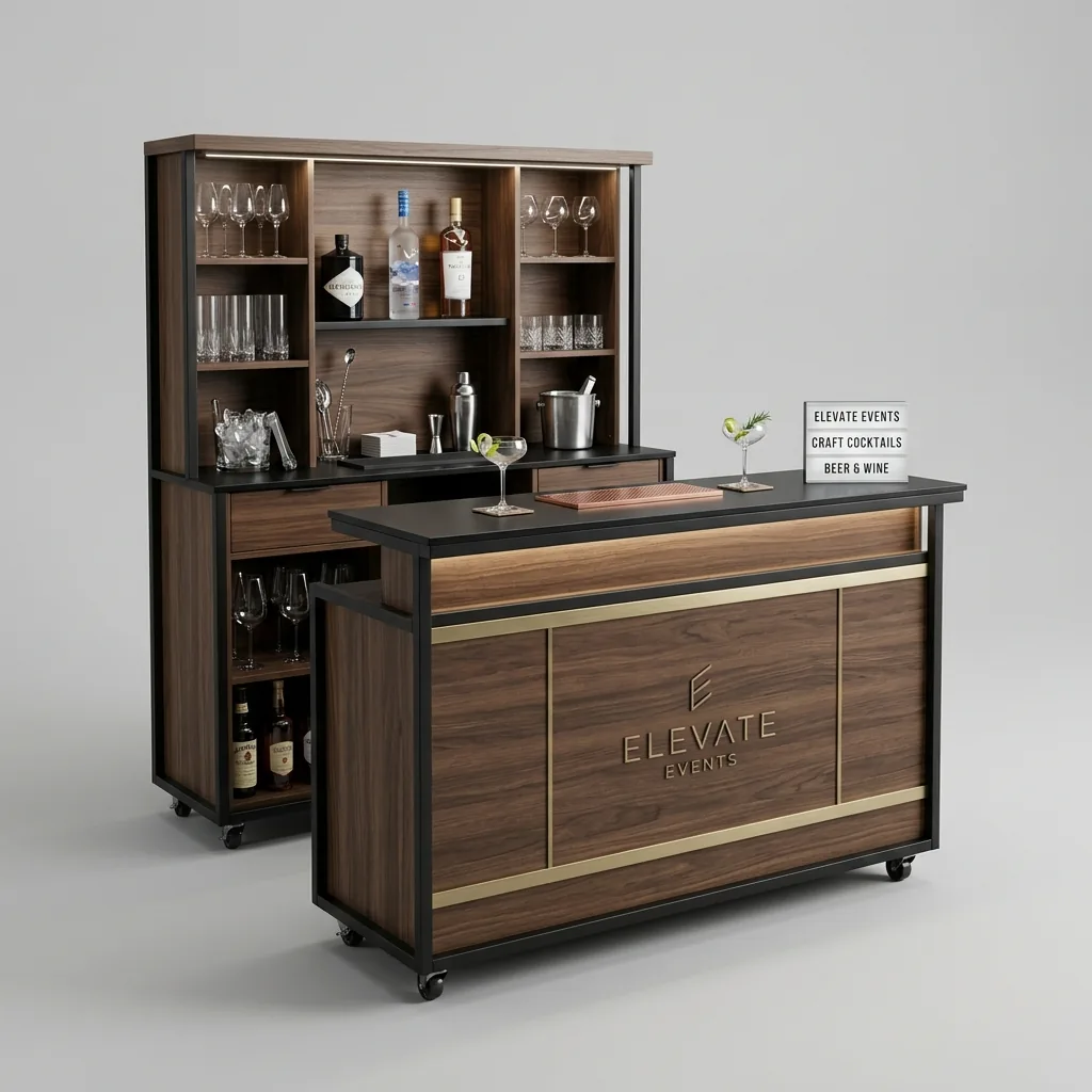 Elegante banco bar portatile a noleggio per eventi e catering