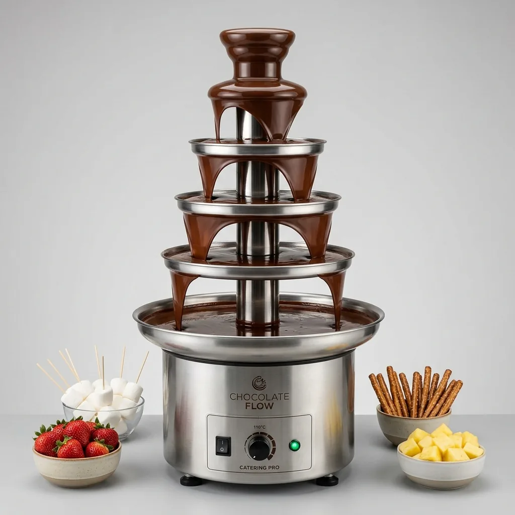 Fontana di cioccolato a più piani in acciaio inox a noleggio