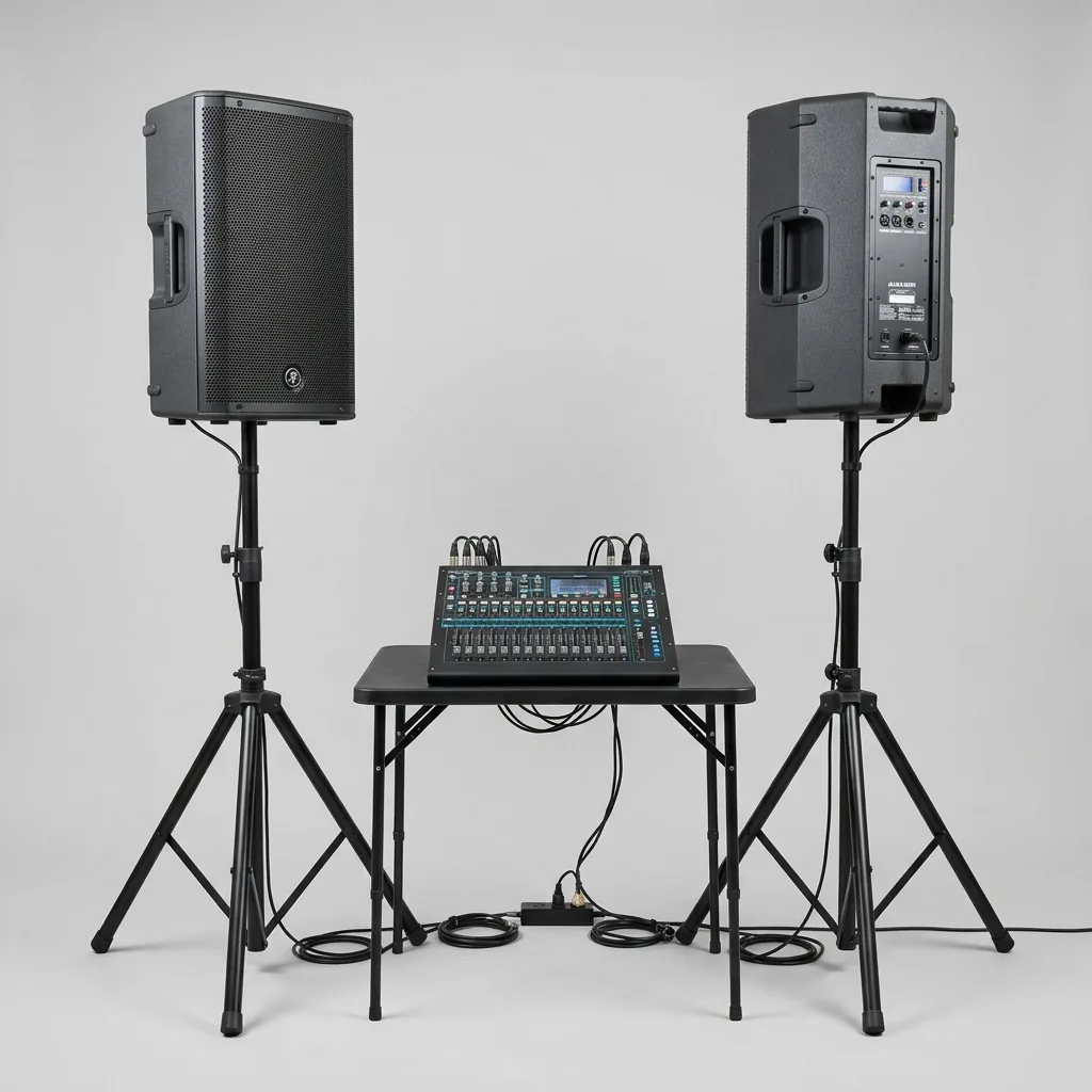 Impianto audio completo con casse attive e mixer a noleggio