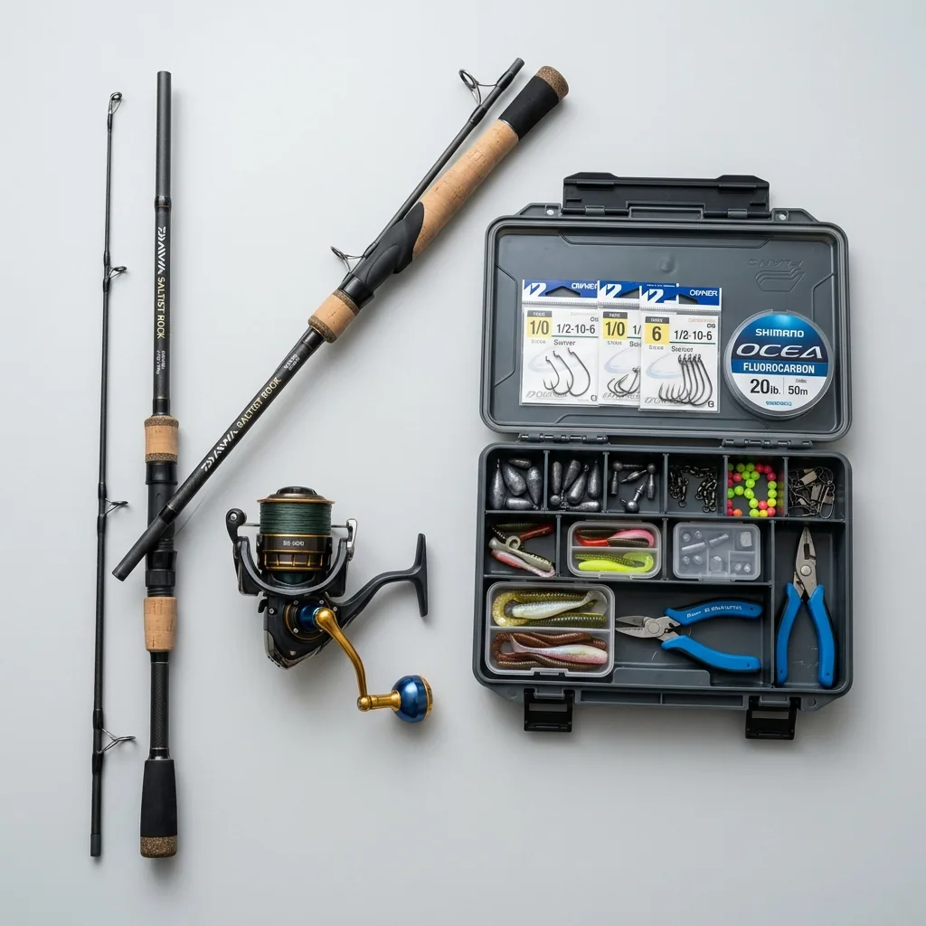 Kit completo per pesca da scogliera con canna e mulinello a noleggio