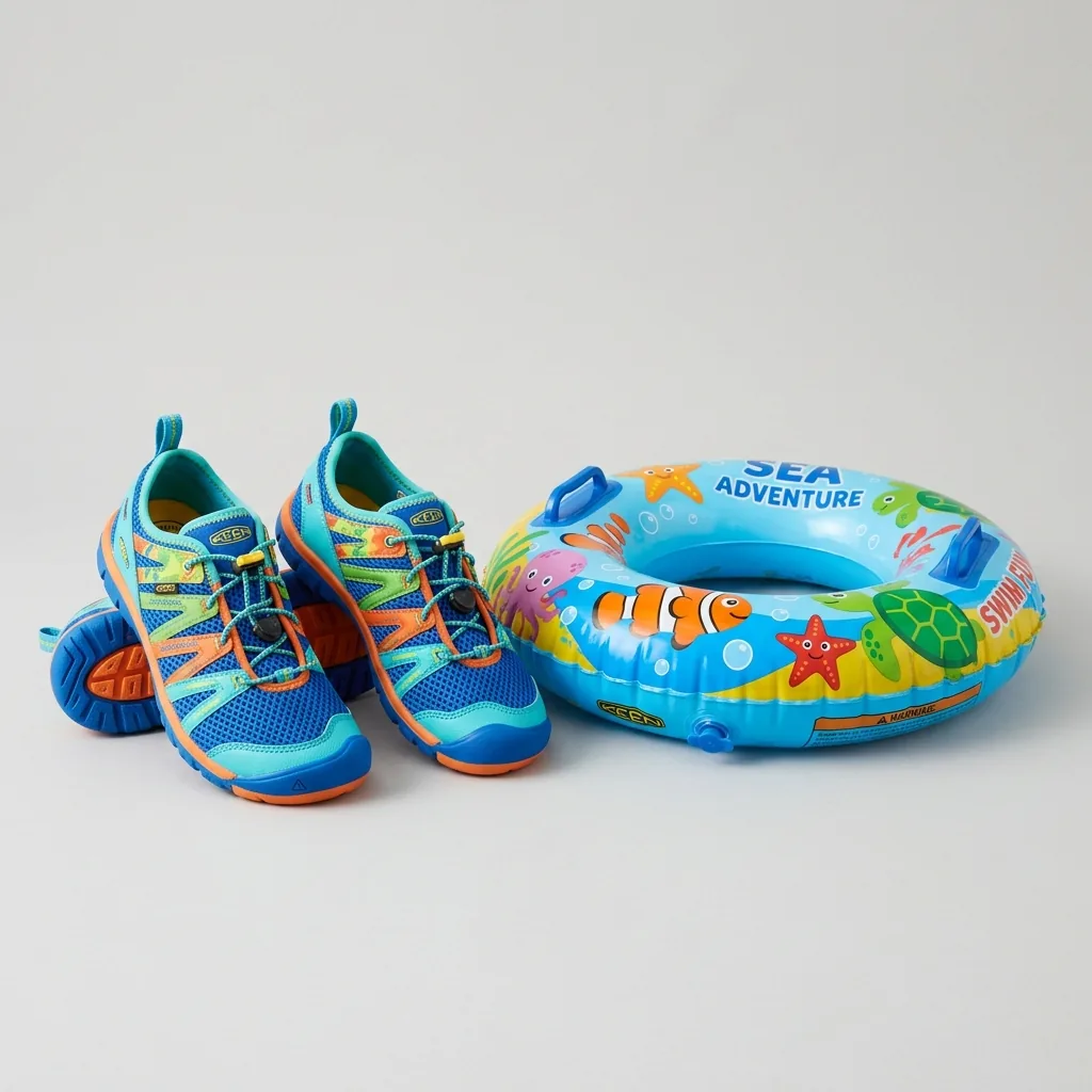 Kit mare bambini con scarpe da scoglio e salvagente ciambella a noleggio