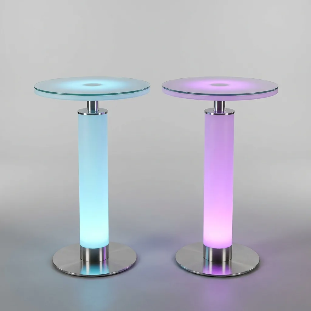Tavolini alti luminosi a LED RGB per aperitivi ed eventi a noleggio