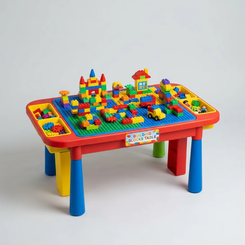 Tavolo da gioco con costruzioni in plastica per bambini a noleggio