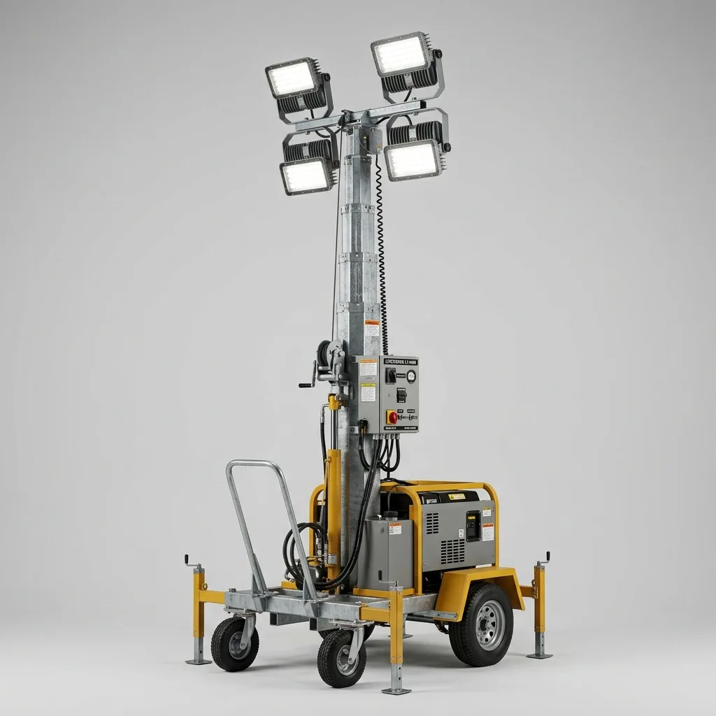 Torre faro telescopica a LED con generatore per illuminazione cantieri eventi a noleggio